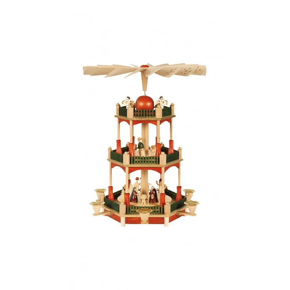 German christmas pyramid Nativity scene, 2-tier, height 39 cm / 15 inch, natural, original Erzgebirge by Richard Glaesser Seiffen
