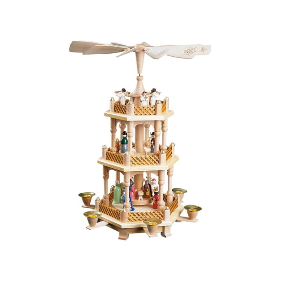 German christmas pyramid Nativity scene, 2-tier, height 40 cm / 16 inch, original Erzgebirge by Richard Glaesser Seiffen