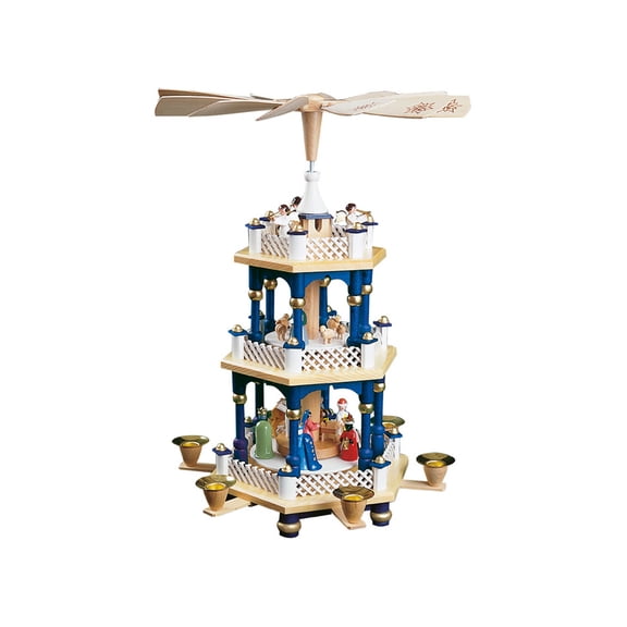 German christmas pyramid Nativity scene, 2-tier, height 40 cm / 16 inch, original Erzgebirge by Richard Glaesser Seiffen