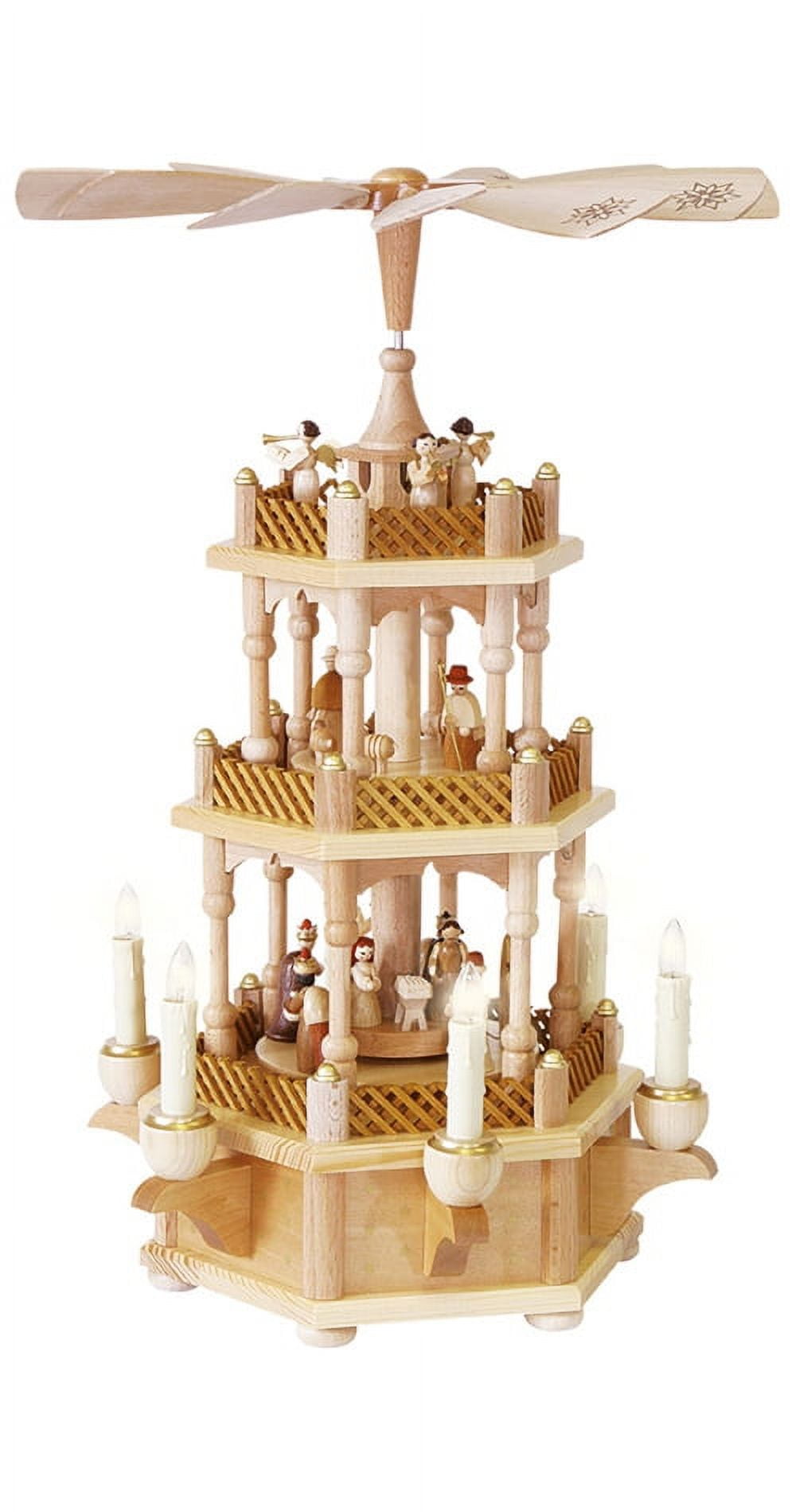 German christmas pyramid Nativity scene, 2tier, height 45 cm / 18 inch, electrical illuminated