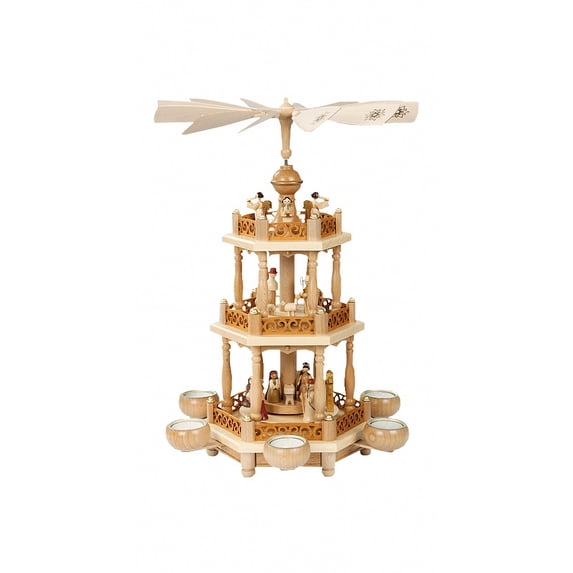 German christmas pyramid Nativity scene, 2-tier, height 46 cm / 18 inch, natural, original Erzgebirge by Richard Glaesser Seiffen