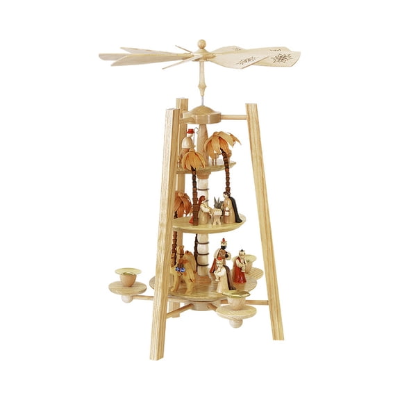 German christmas pyramid Nativity scene, 3-tier, height 42 cm / 17 inch, natural, original Erzgebirge by Richard Glaesser Seiffen