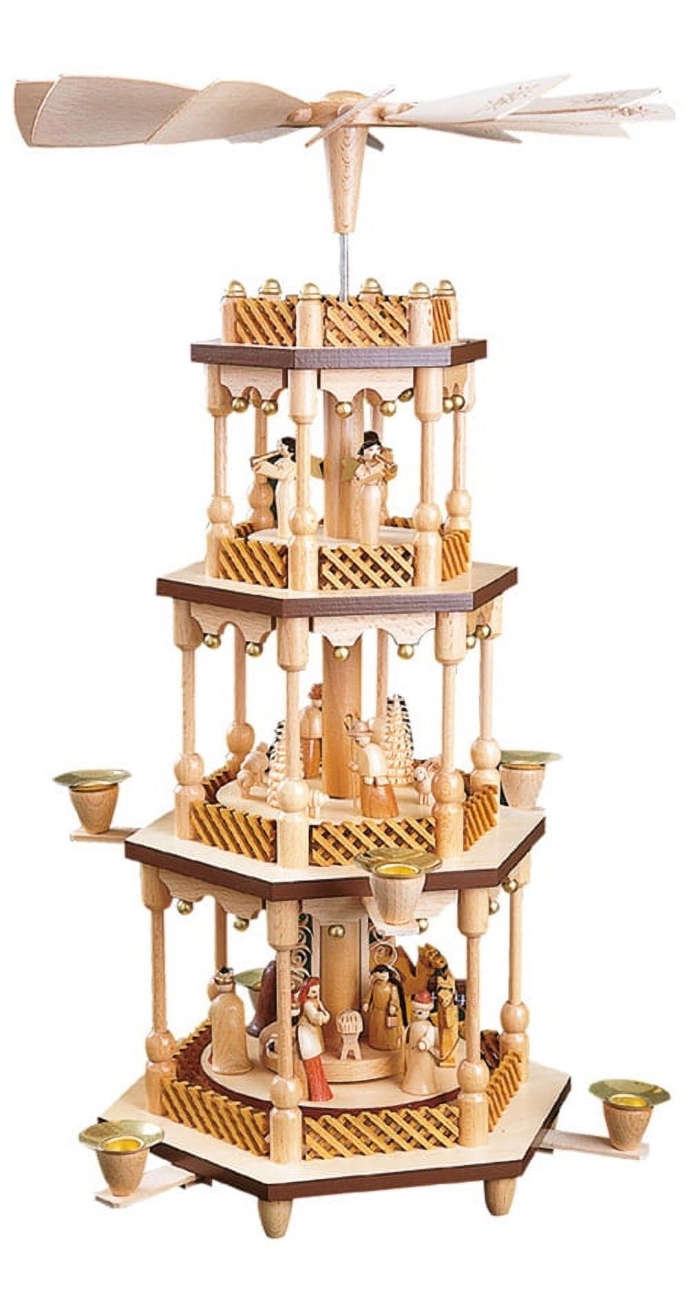 German christmas pyramid Nativity scene, 3tier, height 54 cm / 21 inch, natural, original