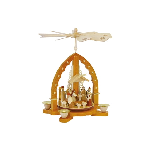 German christmas pyramid Nativity scene, height 27 cm / 11 inch, natural, original Erzgebirge by Richard Glaesser Seiffen