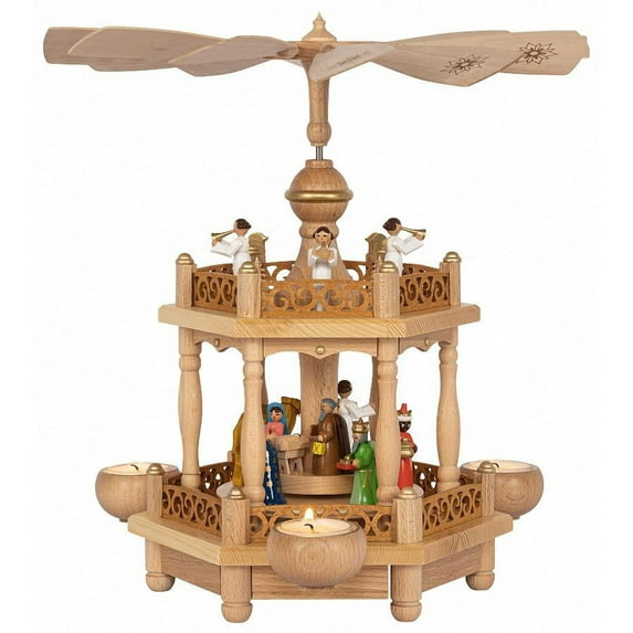 German christmas pyramid Nativity scene with house, height 35 cm / 14 inch, original Erzgebirge by Richard Glaesser Seiffen