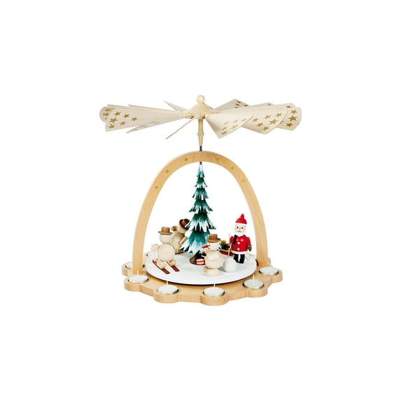 German christmas pyramid Snowmen, height 40 cm / 16 inch, natural with tealights, original Erzgebirge by Richard Glaesser Seiffen