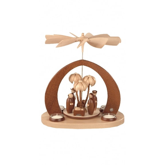 German christmas pyramid arch Nativity scene, 1-tier, height 36 cm / 14 inch, natural, original Erzgebirge by Mller Seiffen