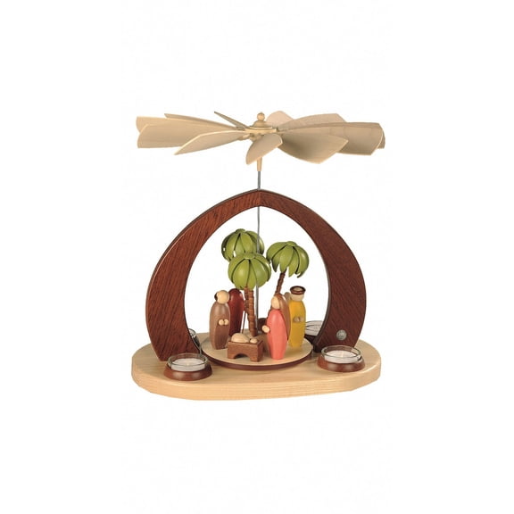 German christmas pyramid arch with Nativity scene, 1-tier, height 36 cm / 14 inch, natural, original Erzgebirge by Mller Seiffen