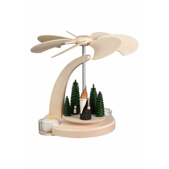 German christmas pyramid forest scene, 1-tier, height 18 cm / 7 inch, natural, original Erzgebirge by Seiffener Volkskunst
