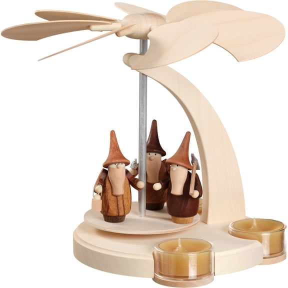 German christmas pyramid with gnomes, 1-tier, height 18 cm / 7 inch, natural, original Erzgebirge by Seiffener Volkskunst SV 16254