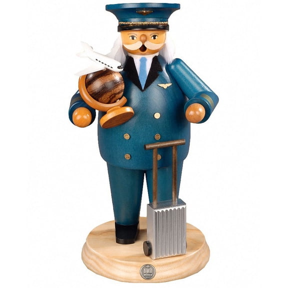 German incense smoker flight captain, height 25 cm / 10 inch, original Erzgebirge by Mller Seiffen