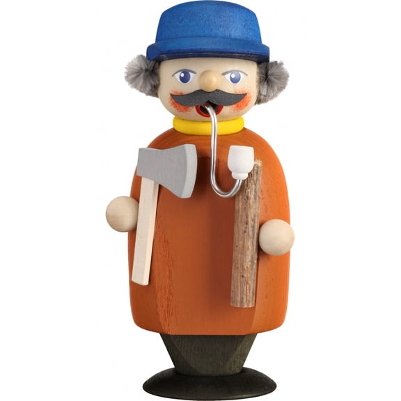 German incense smoker man who makes firewood, height 14 cm / 6 inch, original Erzgebirge by Seiffener Volkskunst