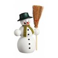 thumbnail image 1 of German incense smoker snowman with broom, height 16 cm / 6 inch, original Erzgebirge by Seiffener Volkskunst SV 12214, 1 of 1