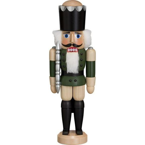 German nutcracker King ash-tree green, height 29 cm / 11 inch, original Erzgebirge by Seiffener Volkskunst