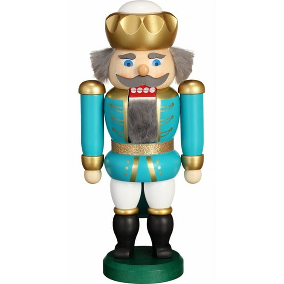 German nutcracker King turquoise and white, height 20 cm / 9 inch, original Erzgebirge by Seiffener Volkskunst SV 11474