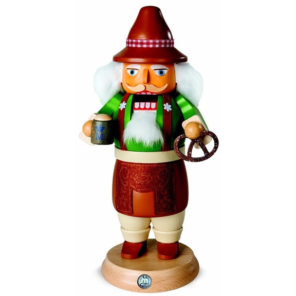 German nutcracker and incense smoker Bavarian on Oktoberfest, height 27 cm / 11 inch, original Erzgebirge by Mller Seiffen
