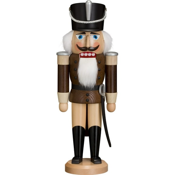 German nutcracker hussar ash-tree brown, height 37 cm / 15 inch, original Erzgebirge by Seiffener Volkskunst