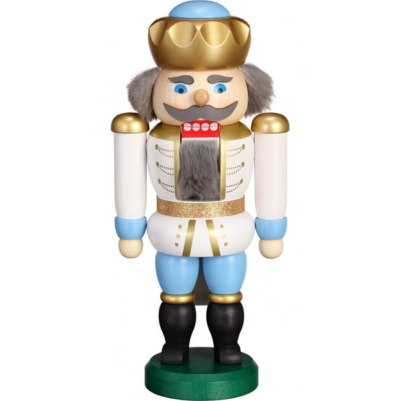 German nutcracker king white-blue, height 20 cm / 9 inch, original Erzgebirge by Seiffener Volkskunst SV 11470