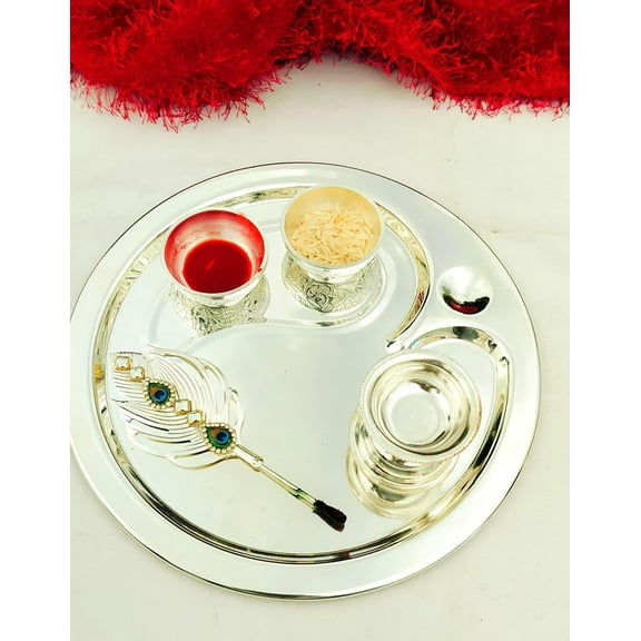 German silver Om design Tilak Thali set for rakhi festival/ housewarming/ diwali