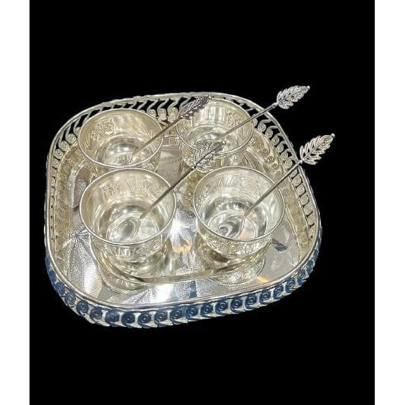 German silver dessert/sweet tray set with bowls and spoons for snacks/ gift item/ gift item