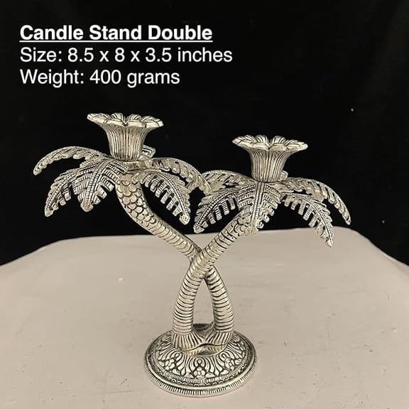 German silver double candle stand coconut tree design for home dcor/ gift item, 1 piece
