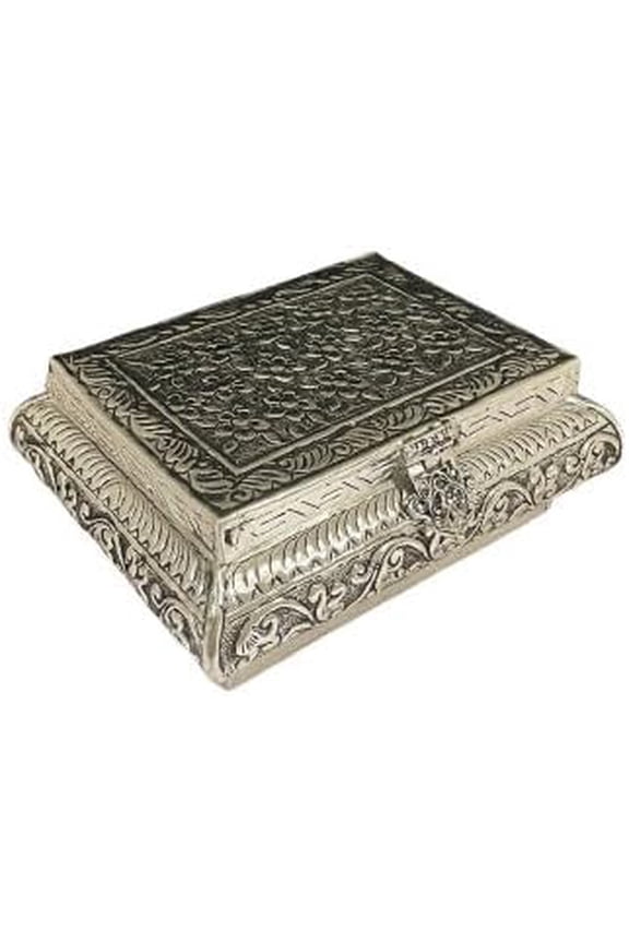 German silver flower design fully carved jewlery box