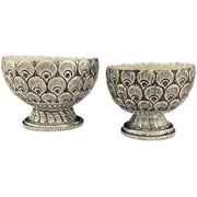 Indiancraftsbykanika German Silver Peacock Feather Design Bowls Set of 2
