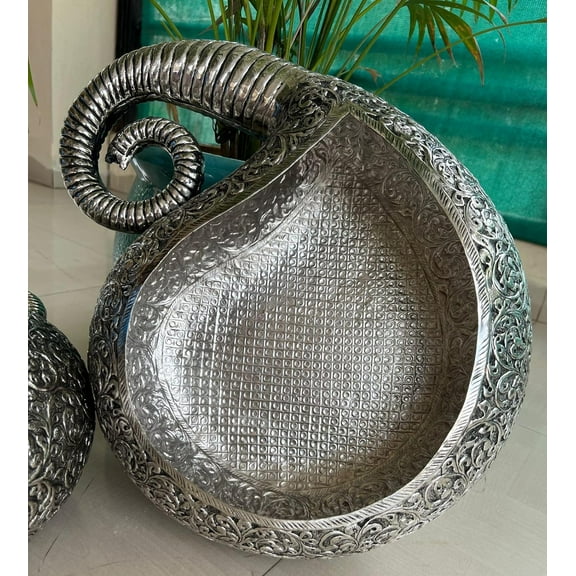 German silver mango shape urli bowl for decoration/ home dcor/gift item, 14"