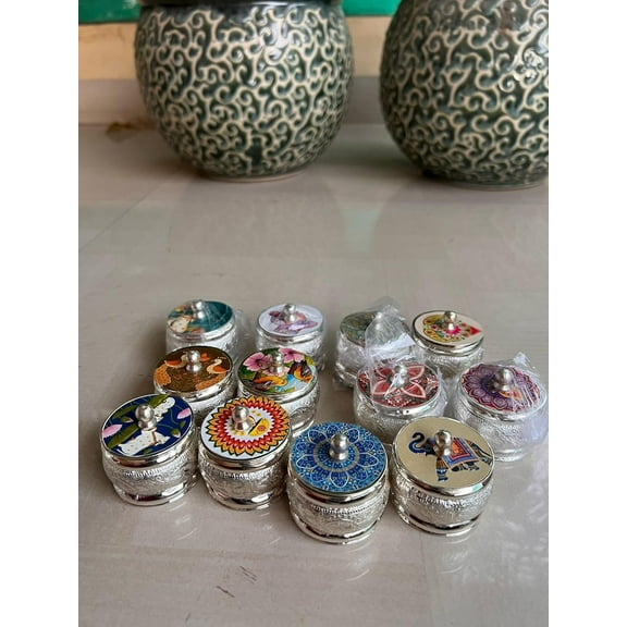 German silver set of 10 multi design dibbis/ boxes for jewelery / small knick-knacks/ gift item