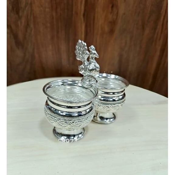 German silver set of 2 kumkum bowl set for kumkum and chawal for pooja