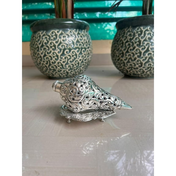 German silver shankh with stand pooja item/ showpiece for housewarming pooja/ gift item