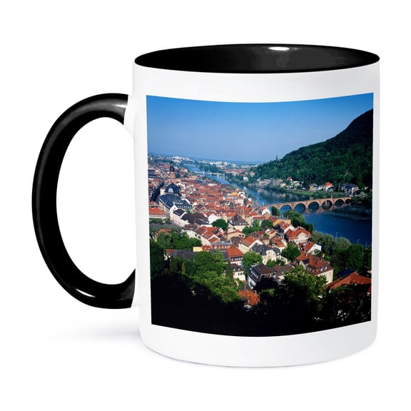 3dRose, Germany, Baden-Wurttemberg, Heidelberg and The Neckar river, 11oz Two-Tone Black Mug