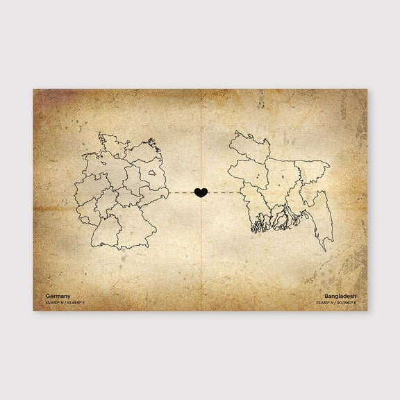 Germany Bangladesh Map Canvas Wall Art 8x12 inch -Germany Bangladesh Map Minimalist Vintage Canvas Artwork for Living Room and Office Decor