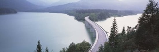 Germany Bavaria Bridge over Sylvenstein Lake Canvas Art - Panoramic Images (36 x 12)