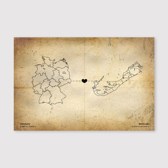 Germany Bermuda Map Canvas Wall Art 8x12 inch -Germany Bermuda Map Neutral Rustic Canvas Art for Bedroom Living Room and Workspace