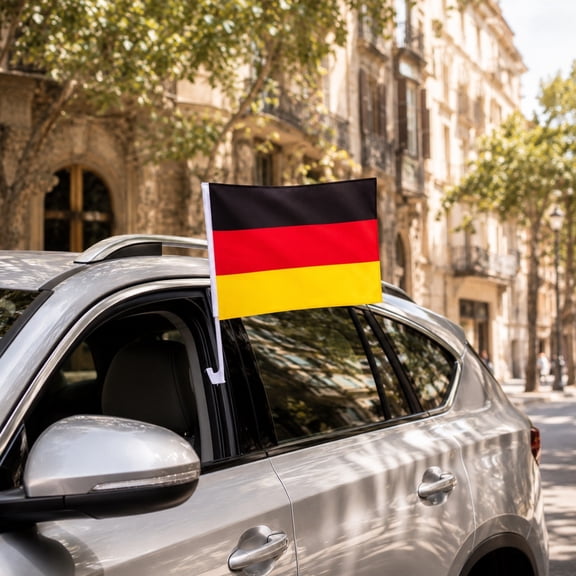 Germany Car Window Flag Set with Pole Double Sided National Flag Patriotic Auto Emblem for Sports Events Parades and Racing Fan Decoration