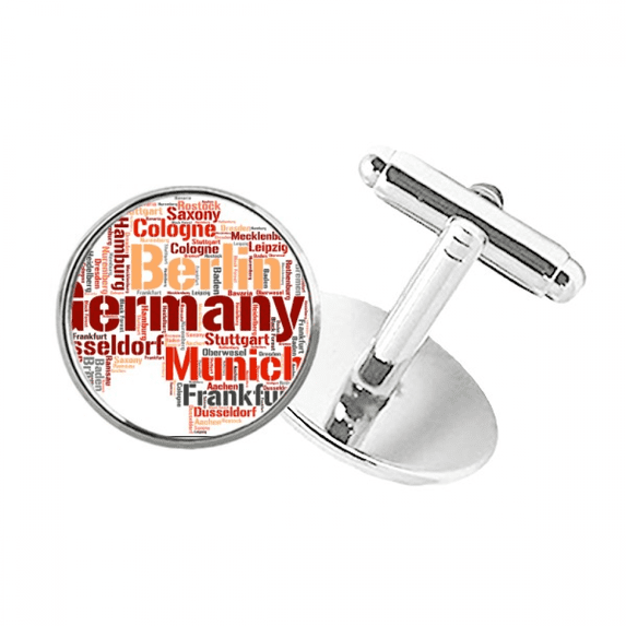 Germany City Name Map Style Pattern Round Button Cuff Clip Stud Cufflinks