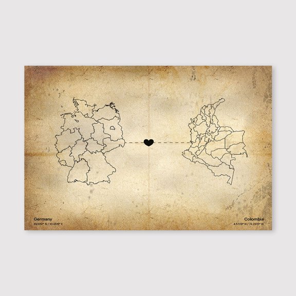 Germany Colombia Map Canvas Wall Art 8x12 inch -Germany Colombia Map Vintage Canvas Print Rustic Wall Decor for Bedroom Study Room Office