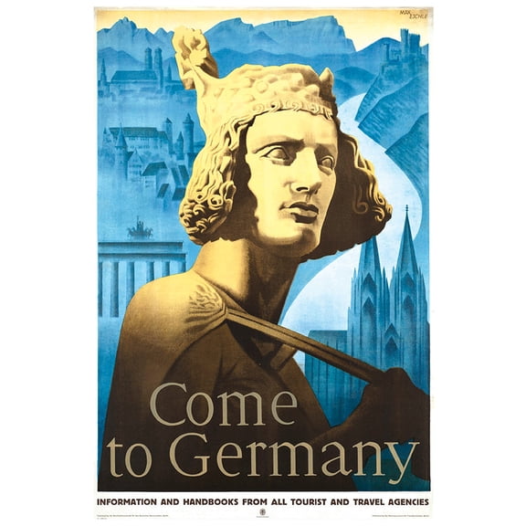 Germany - Come to Germany - Vintage Travel Poster (11x17Inches(BlackWood-Framed))