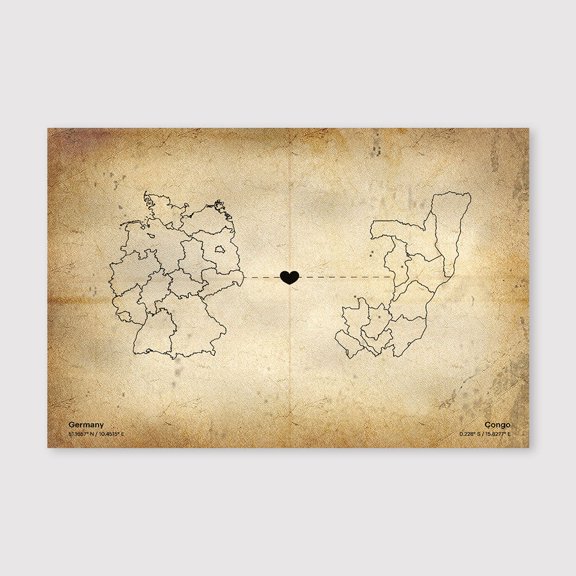 Germany Congo Map Canvas Wall Art 8x12 inch -Germany Congo Map Antique Style Canvas Artwork for Living Room Rustic Neutral Home Decor