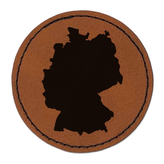 Germany Country Solid 2.5" Faux Leather Round Engraved Iron-On Patch - Brown