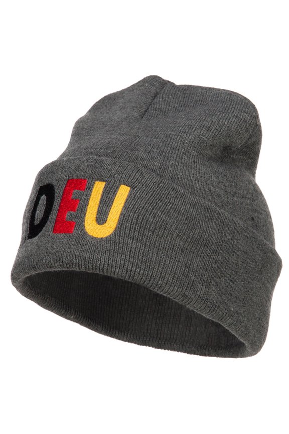 Germany DEU Flag Embroidered Long Beanie - Dk Grey OSFM