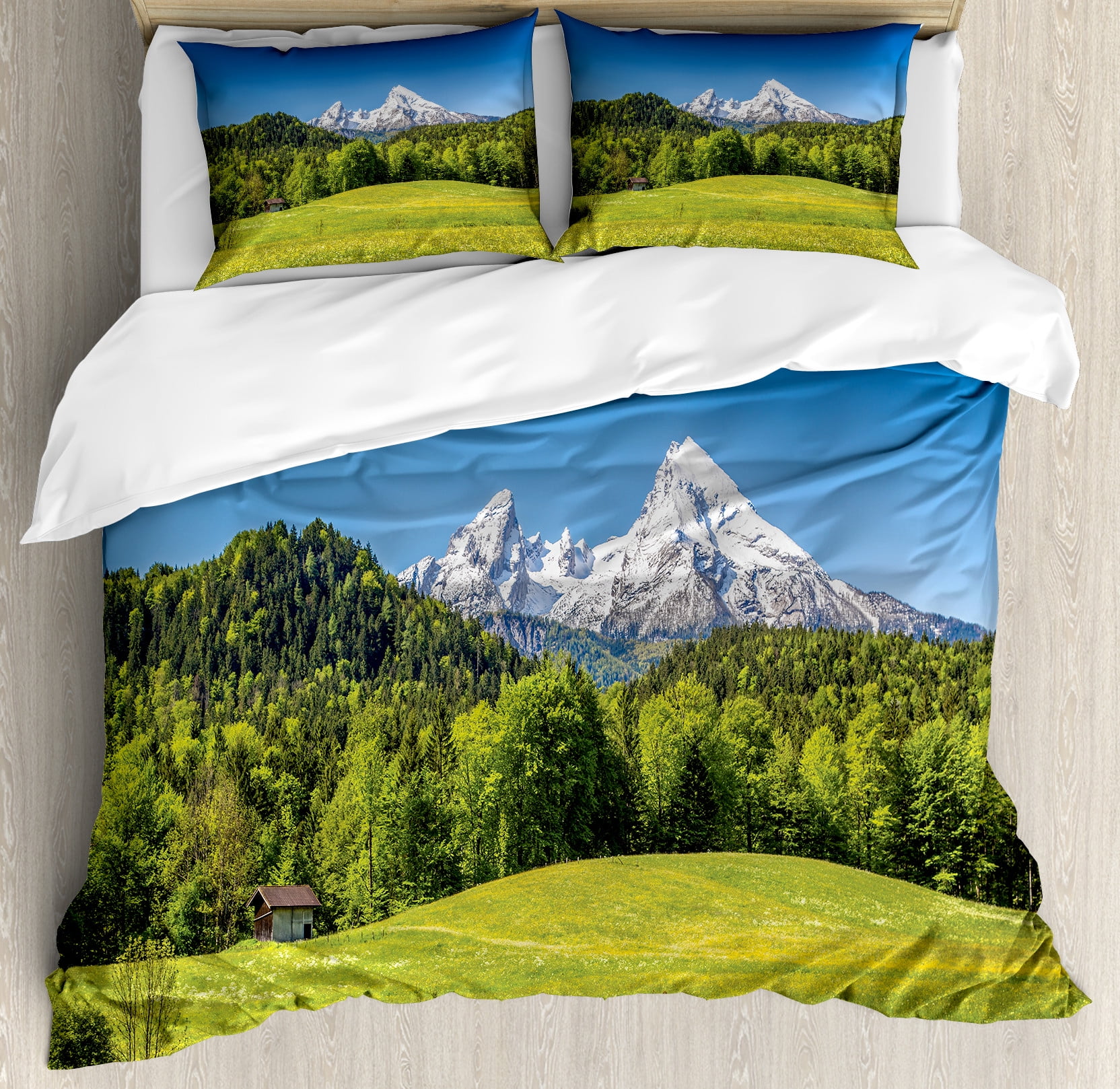 Germany Duvet Cover Set, Bavarian Alps Village of Berchtesgaden and