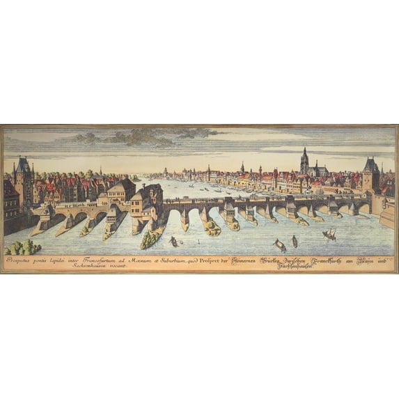 Germany: Frankfurt, 1730. /Nview Of Frankfurt Am Main, Left, And The Bridge Connecting It To Sachsenhausen. Color Engraving, German, 1730. Poster Print by  (24 x 36)
