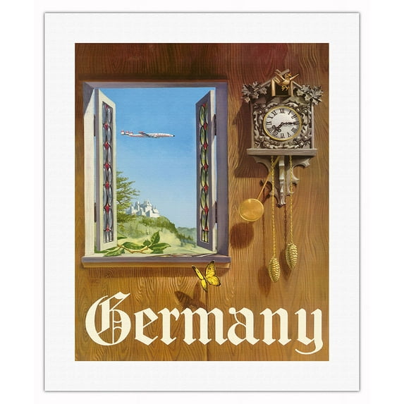Germany - German Black Forest Cuckoo Clock - Vintage Travel Poster by William Ward Beecher c.1952 - Fine Art Rolled Canvas Print 16in x 20in
