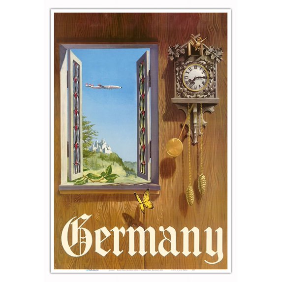 Germany - German Black Forest Cuckoo Clock - Vintage Travel Poster by William Ward Beecher c.1952 - Master Art Print (Unframed) 13in x 19in