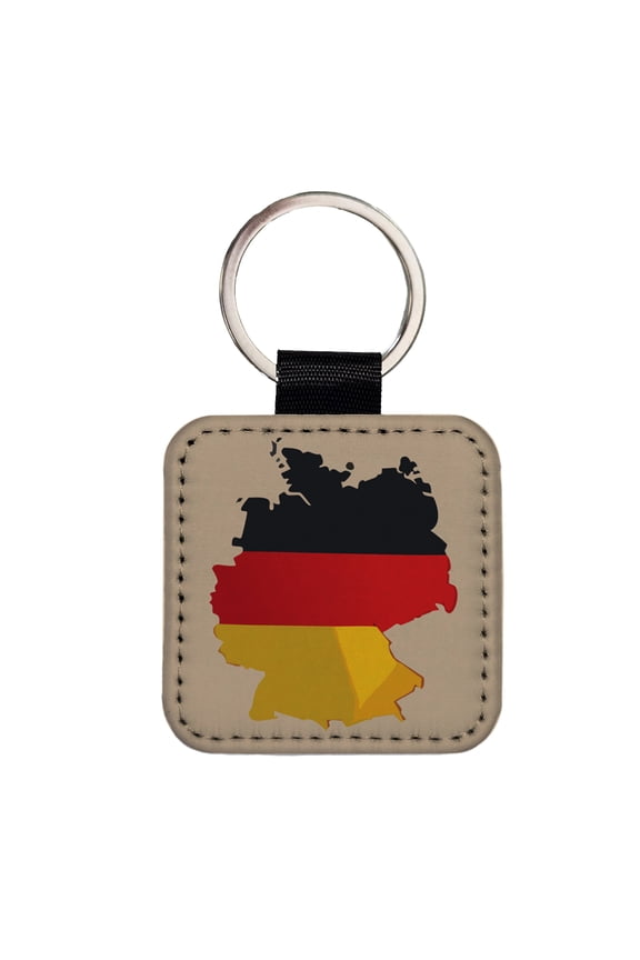 Germany German Flag Country Shape Faux Leather Square Keychain