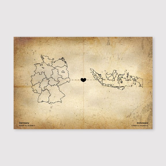 Germany Indonesia Connection Map Canvas Wall Art 8x12 inch -Germany Indonesia Connection Map Old World Style Canvas Wall Art for Rustic Office Decor
