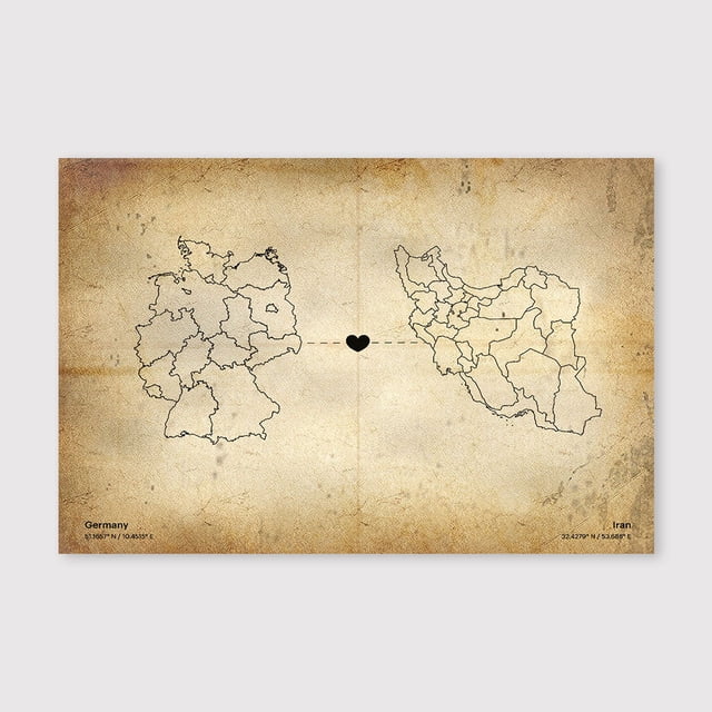 Dicor Rug Germany Iran Map Canvas Wall Art 8x12 inch -Germany Iran Map Rustic ...