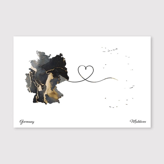 Germany Maldives Map Wall Poster – Elegant Geography Canvas Print for Bedroom – 8x12 inch